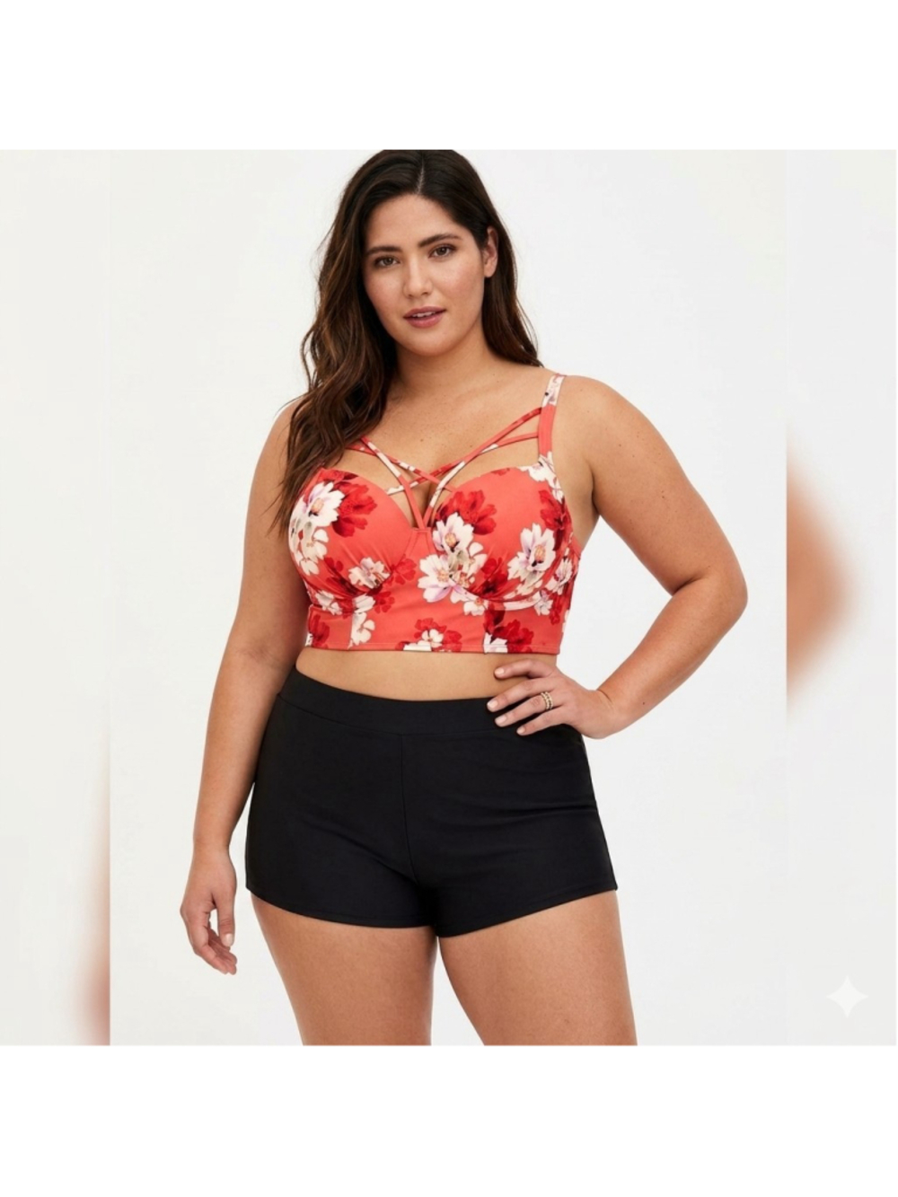 Torrid Bikini Top 2 DD/F Underwire Strappy Front Jasmine Blossoms Floral Plus
